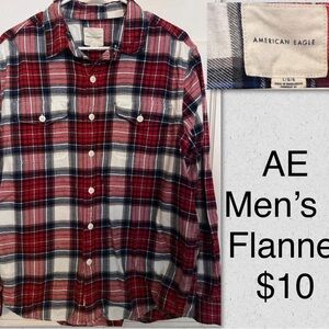 American Eagle Outfitters Red and Blue Casual Button Down Flannel Shirt